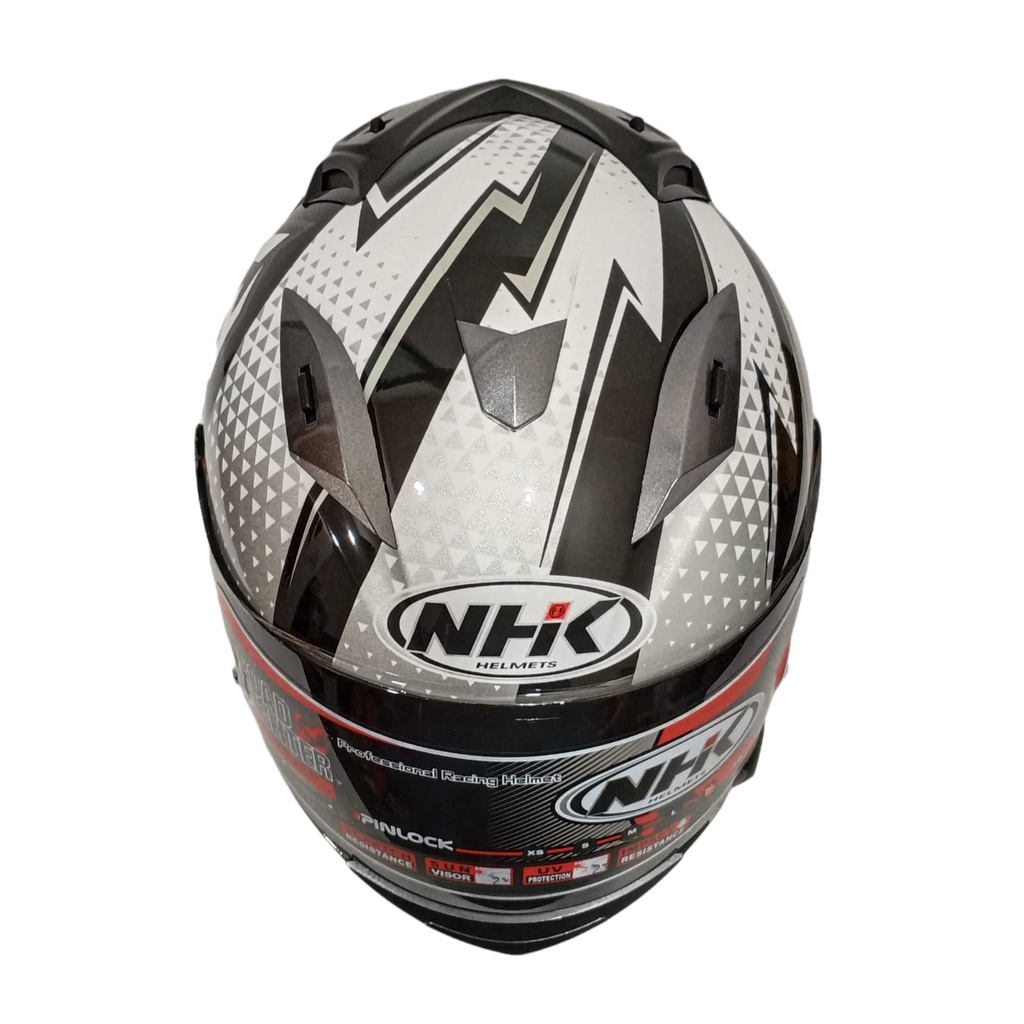 HELM NHK RACE PRO FLASH BLACK SILVER GLOSSY HELM FULL FACE NHK