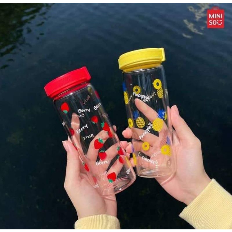 MINISO Botol Minum Kaca Seri Buah - Water Bottle Fruit Series 300ml