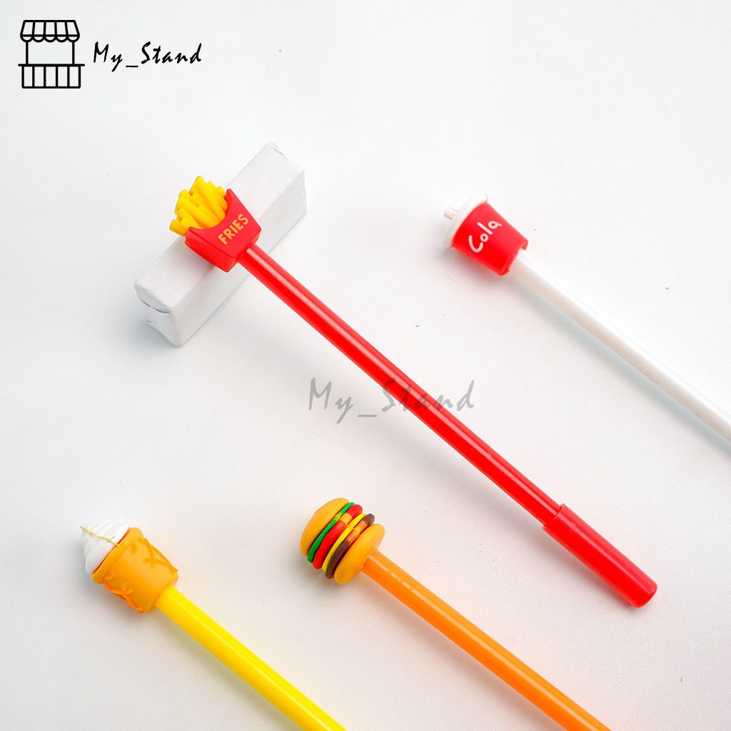 

4 pcs Pena Fast Food KARET Bolpen Pen Pulpen Junk Burger Cola Es French Fries Gelpen Karakter Murah