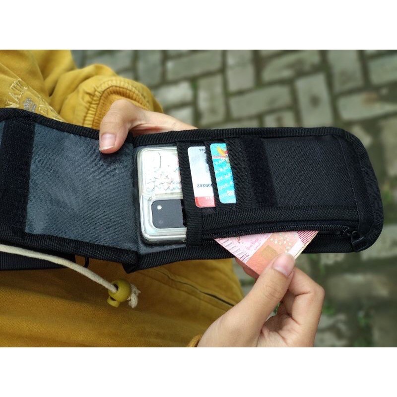 Tas Hp mini selempang gantung leher hanging wallet tempat kartu atm minor polos HP02 HITAM