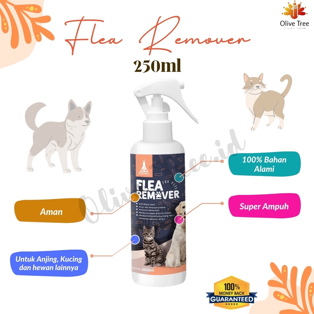 Racoon Flea Remover Racoon Obat Anti Kutu Hewan Anjing , Kucing , Kelinci 100% Bahan Alami 250ml 250 ml