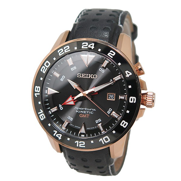 Seiko Kinetic SUN028P1 GMT Function Leather Strap | Jam Pria SUN028