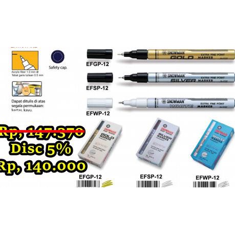 

$$$$] MURAH snowman permanent paint marker / spidol permanent GOLD - EFGP-12