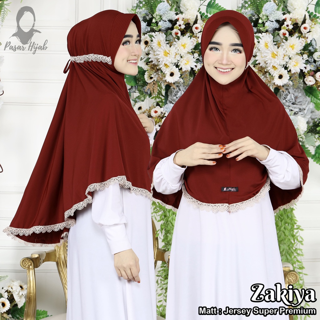 Jilbab Instan Serut Zakiya Renda Jumbo Hijab Instan Jersey Premium Kerudug Bergo Pasar Hija'b