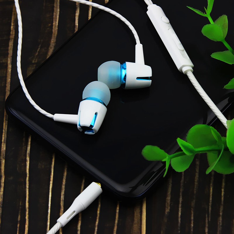 Earphone In-ear Dengan Mikrofon Earphone Kabel Headphone Desain Garis Neon