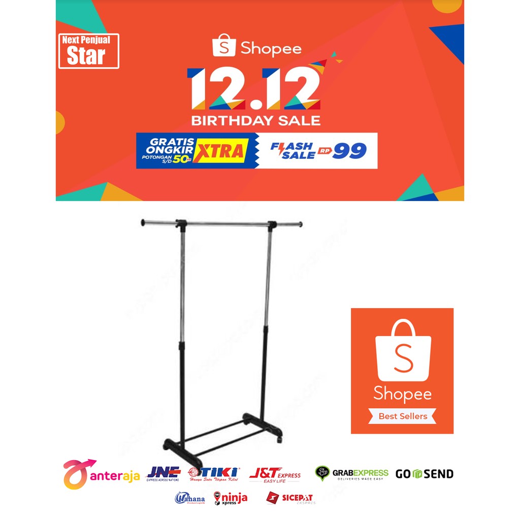 Informa Rak baju, Gawangan Baju, Gantungan Baju, Hitam