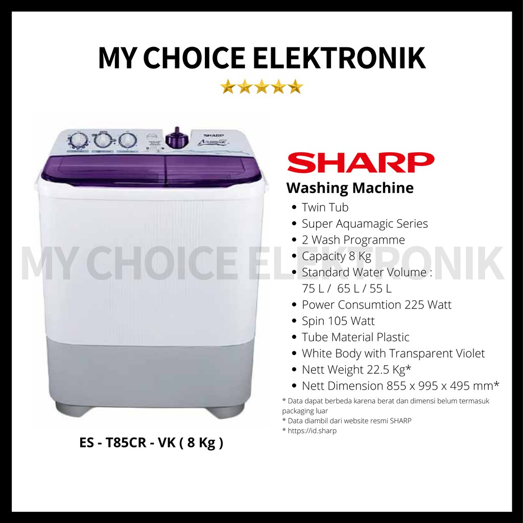 Sharp Mesin Cuci 8Kg ES-T85CR-VK