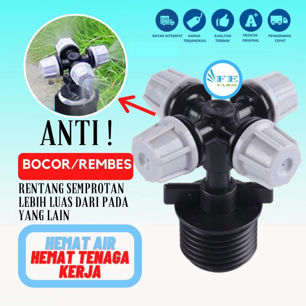 SPRINKLER SPRAYER HEAD 4 WAY MIST NOZZLE MISTI Fitting Drat Setengah Inchi Abu-Abu 4 arah