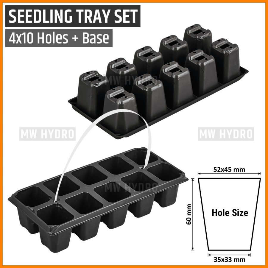 Seedling Tray Set / Paket 4 Pcs Tray Semai 10 Lubang + Alas Tray