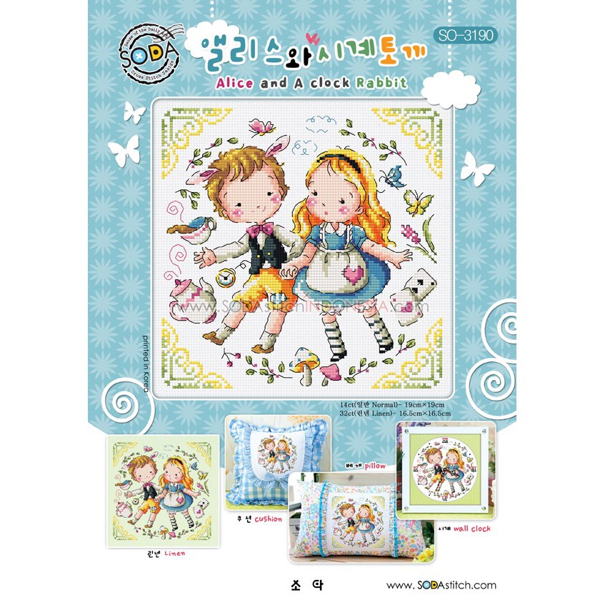 Paket DIY Craft Sulam Kristik Strimin Sodastitch SO-3190 - Alice And A Clock Rabbit Princess