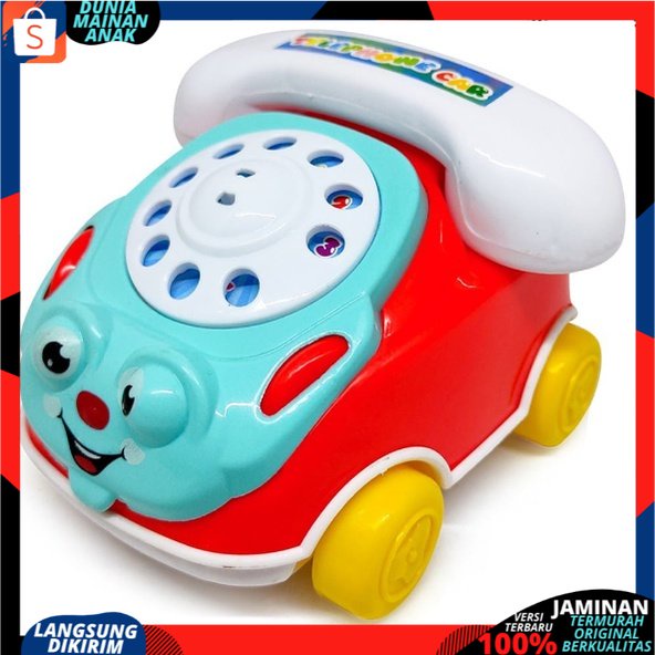 Mainan Mobil Tarik Telephone Berjalan Dan Berbunyi Kring Mainan Teether Rattle Telephone Kerincingan LT119 SNI NEW