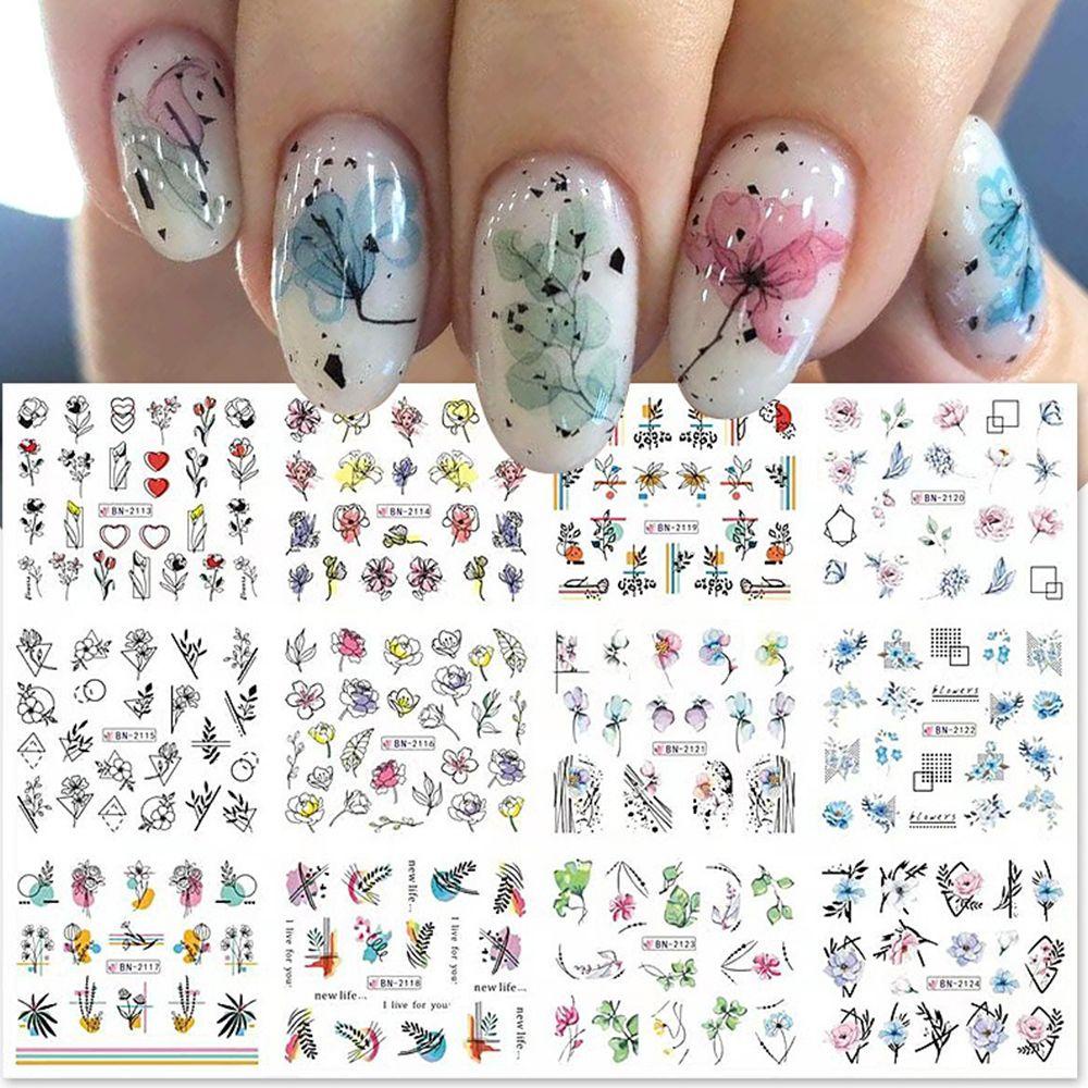 R-bunga Kuku Stiker Ukuran Besar Manicure DIY Bunga Perekat Decals Bunga Daun Cat Air