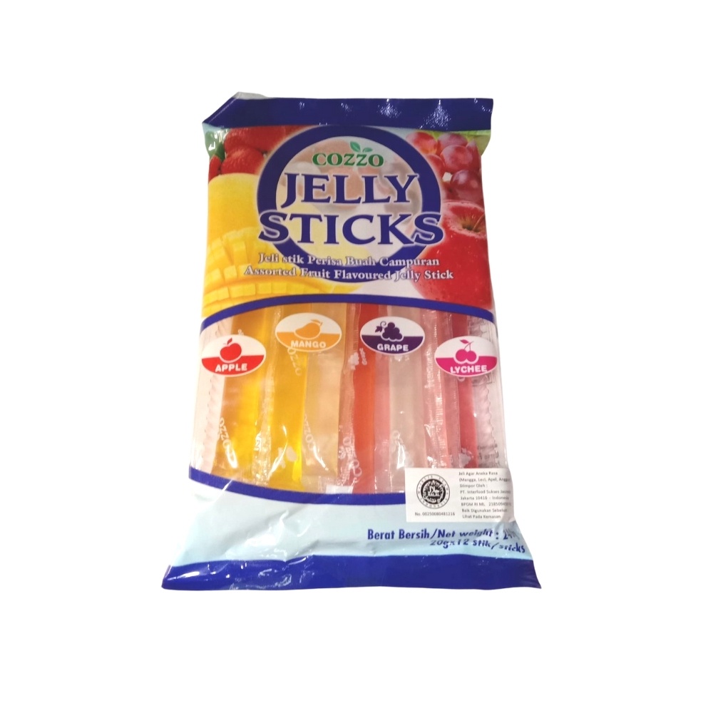 

Jelly Sticks 240gr Cozzo Rasa Apel Mangga Anggur Leci Jeli Stik Makanan Camilan