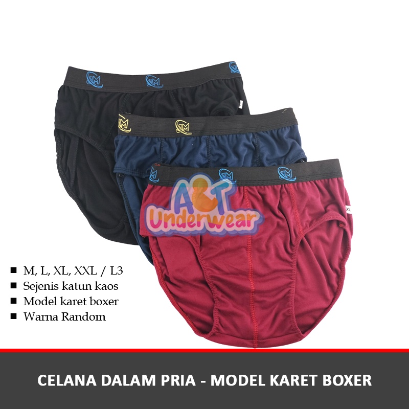 AT157-3 PCS CD Segitiga Pria Boxer GBL/Celana dalam boxer ukuran tanggung dan dewasa