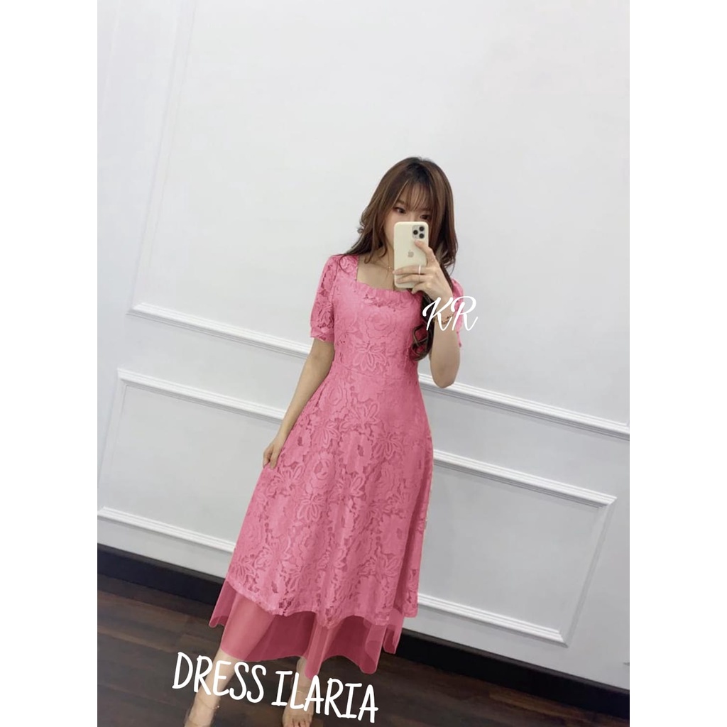 REALPIC 2 UKURAN L XL DRESS ILARIA FASHION PAKAIAN WANITA KEKINIAN  DRESS BRUKAT LAPIS FURING KR ADA VIDEO PRODUK ASLI