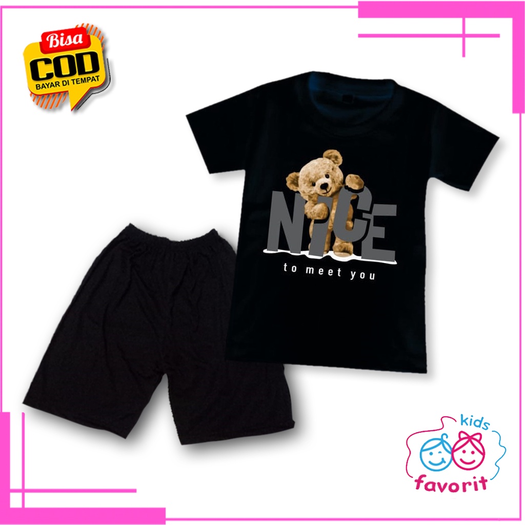 Favorit kids setelan baju anak perempuan dan setelan anak laki laki gambar moschino bear lengan pendek