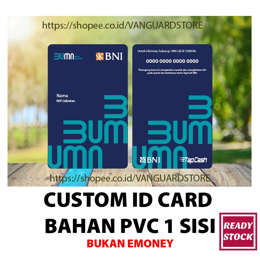 KARTU PVC CUSTOM DESIGN ID CARD BUMN TERBARU BANK BNI BAHAN PVC - 2 SISI