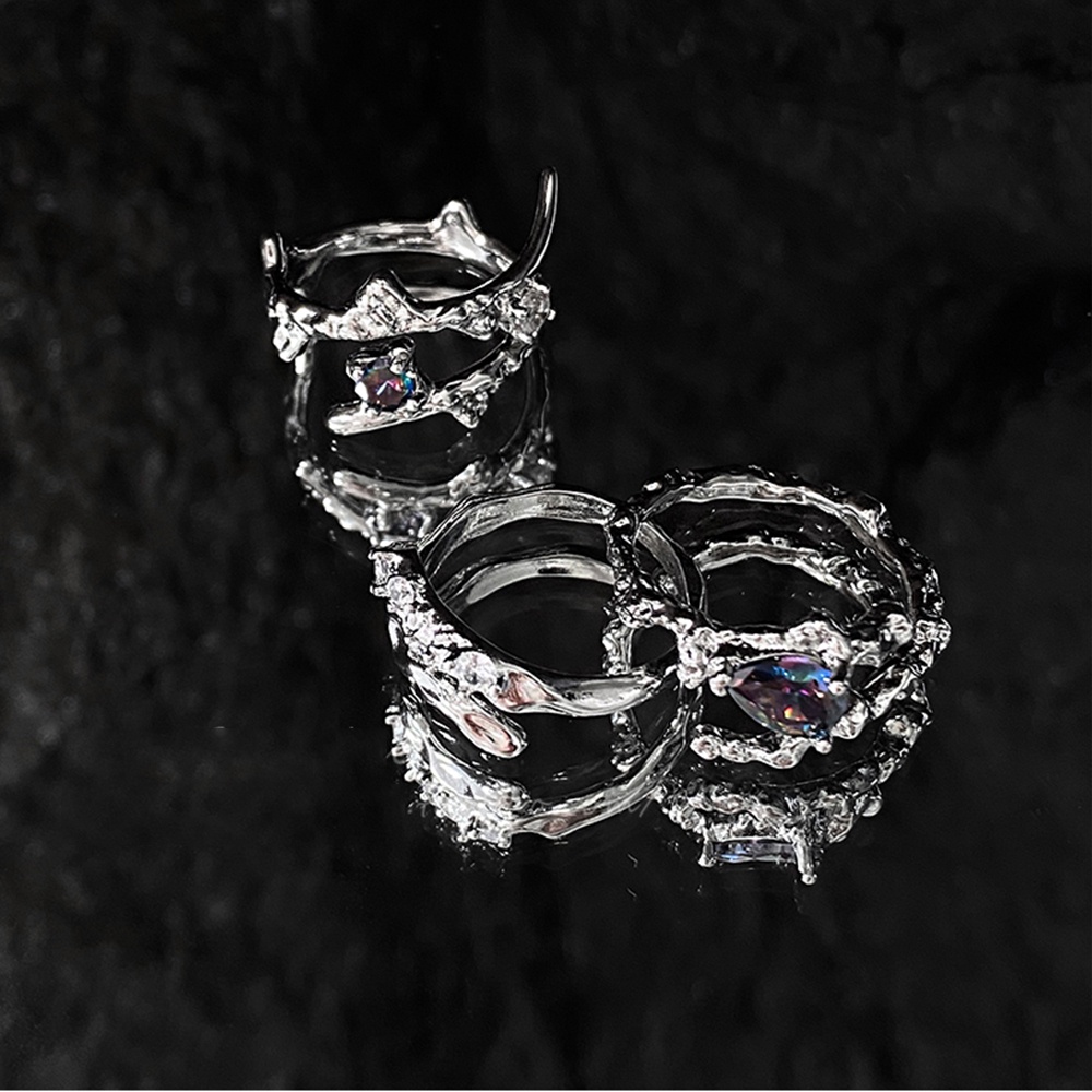 IFYOU 3pcs / set Cincin Silver Hias Batu Irregular Gaya Vintage Untuk Wanita