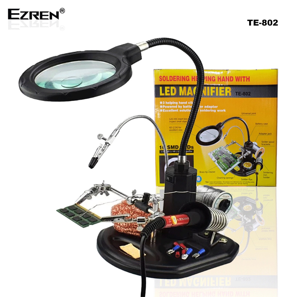 Ezren TE-802 Alat Pegangan Solder Helping Hand Kaca Pembesar