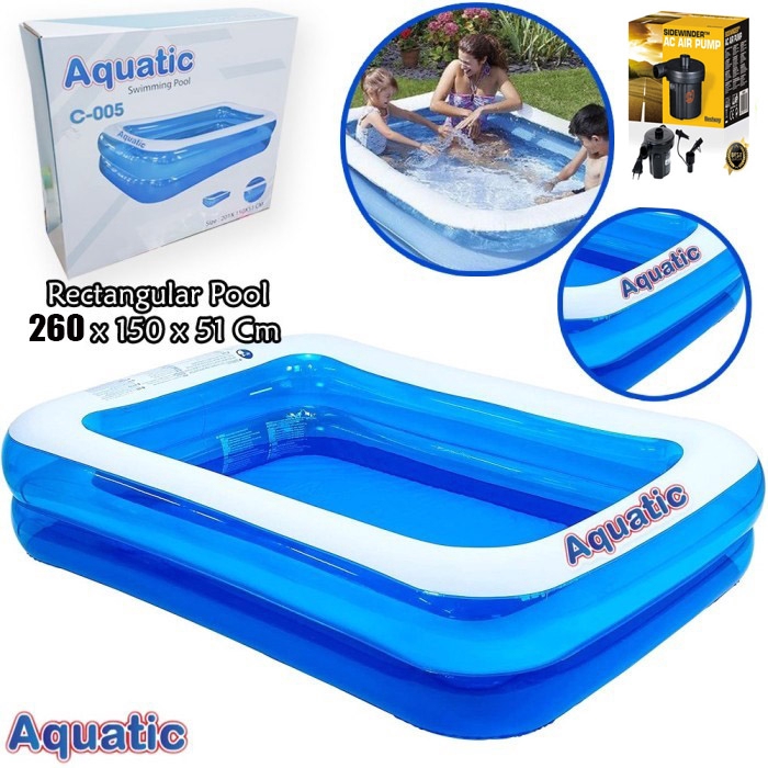 Bestway AQUATIC Kolam Renang Anak dan Keluarga Biru Rectangle 54006 + Pompa Angin + Lem