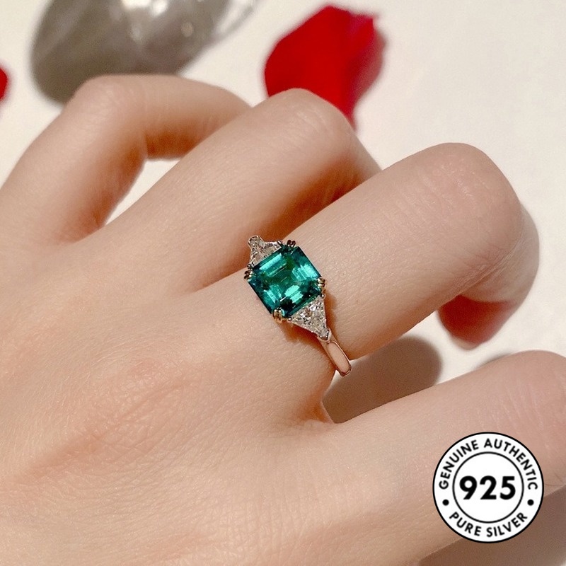 Cincin Sterling Silver 925 Dengan Batu Emerald Elegan Untuk Wanita