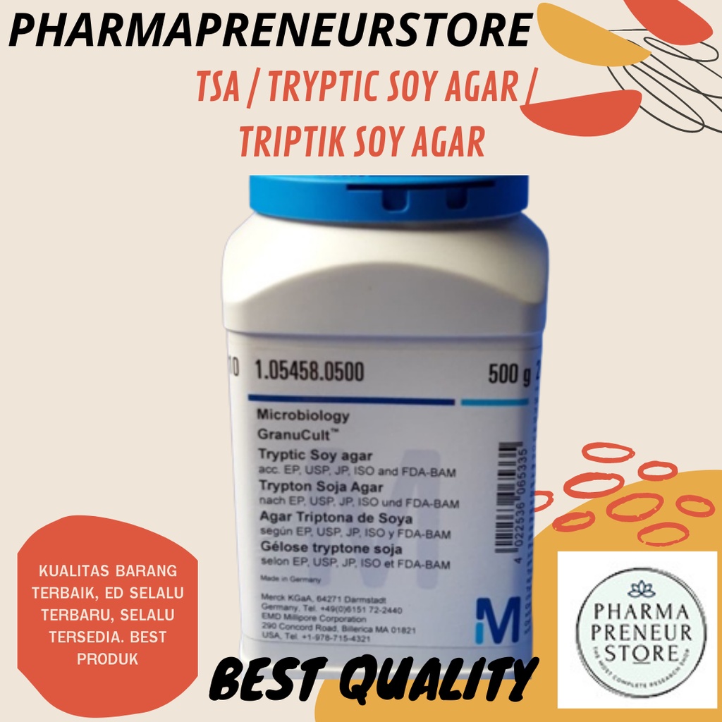 TRYPTIC SOY AGAR / TRIPTIK SOY AGAR / TRIPTON PRO ANALISA 5 GRAM KEMASAN MERCK BEST QUALITY