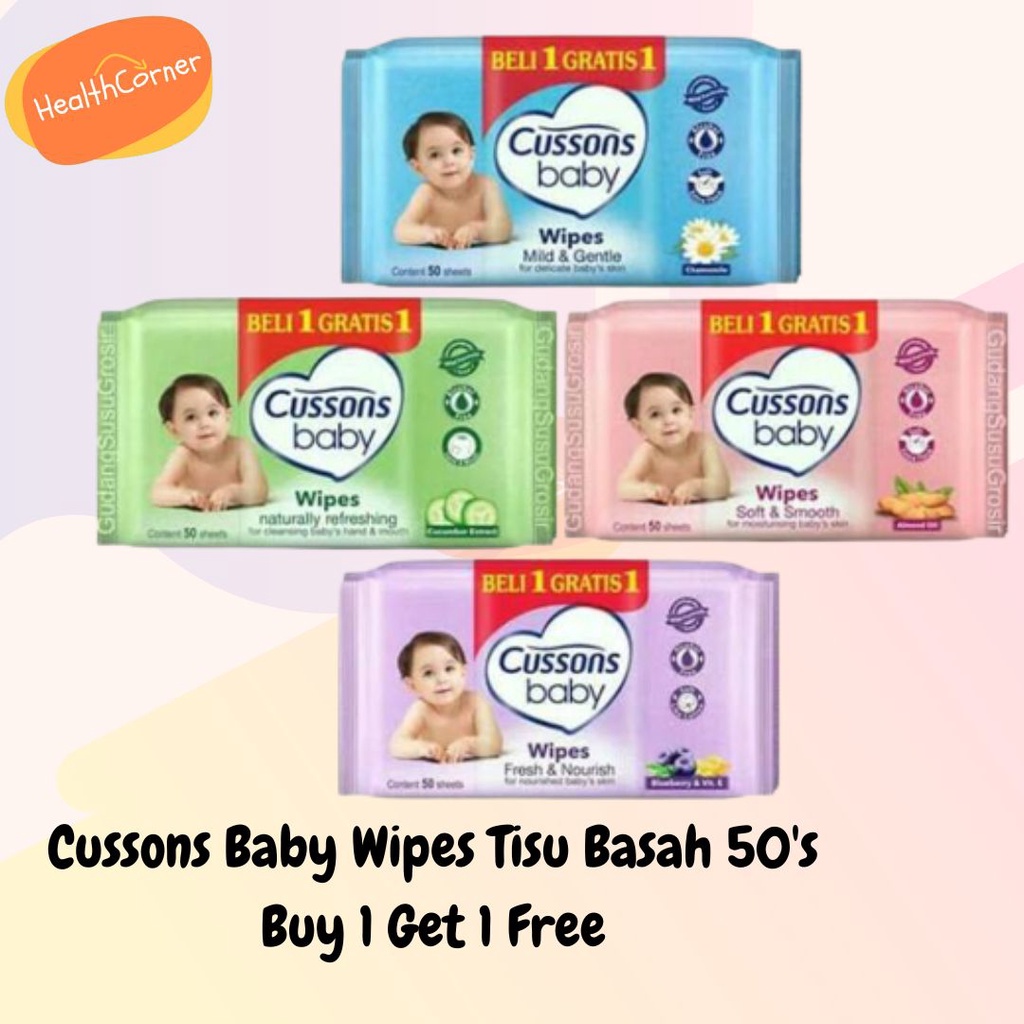 Cussons / Wetkins Baby Wipes Tisu Basah 50's (BELI 1 GRATIS 1) / Pure Water Soft Cotton Wet Tissue Tissu Basah Bilas Alcohol Free