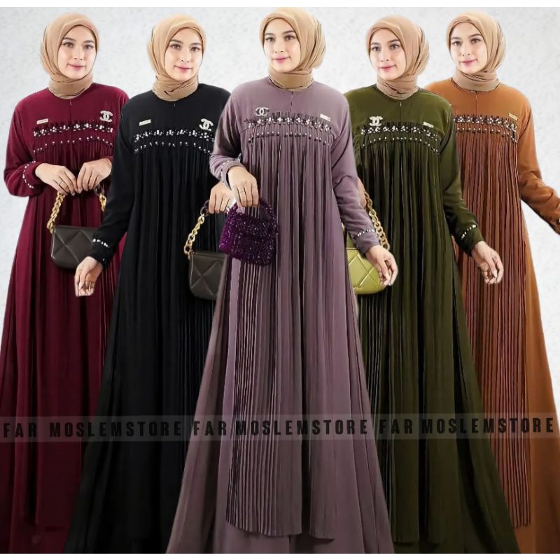 DRESS PLISKET CERUTY PREMIUM PAYET AKSEN MUTIARA/BULGARI DRESS MAXY PLISKET FULL FURRING/DRESS KONDANGAN/GAMIS MUSLIMAH TERBARU/FAR MOSLEMSTORE