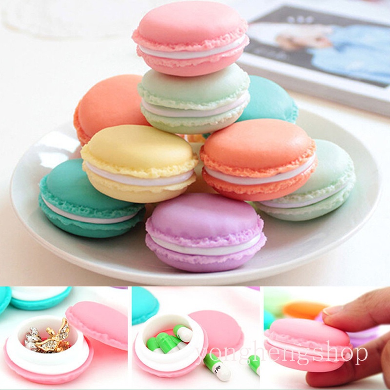 Kotak Penyimpanan Perhiasan / Cincin / Kalung / Pil Mini Portable Bentuk Macaron Warna Permen Untuk Hadiah