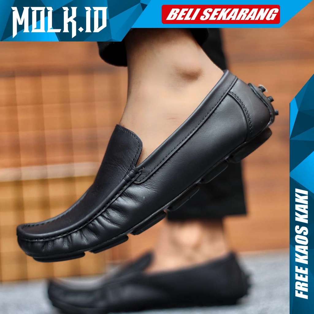 MOLK Sepatu Kasual Slip On Pria Kulit Asli Trendy Kekinian Pantofel Kerja Kantor Murah Anti Slip