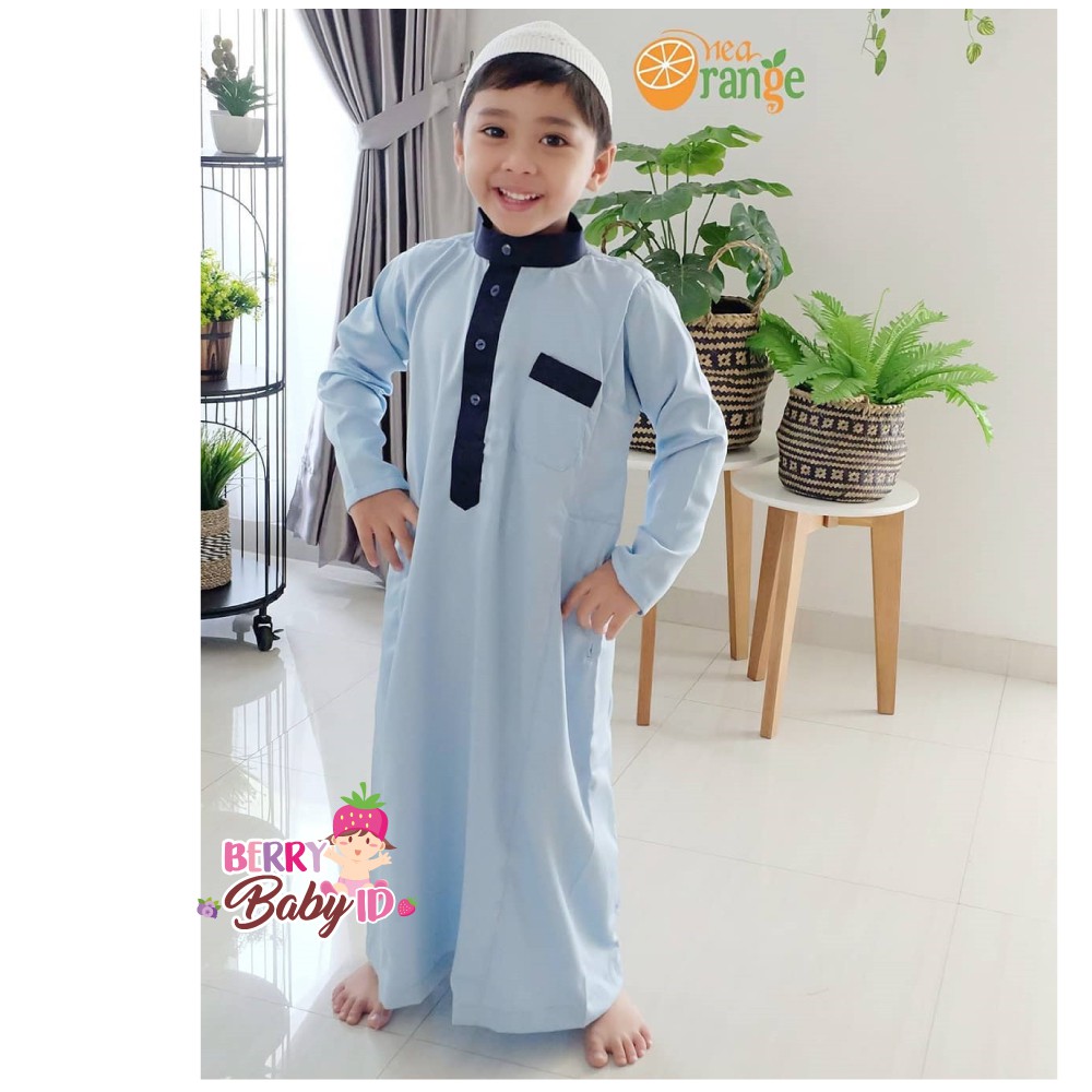 Nea Orange Gamis Velvet Baju Muslim Anak GRATIS Peci Rajut Berry Mart