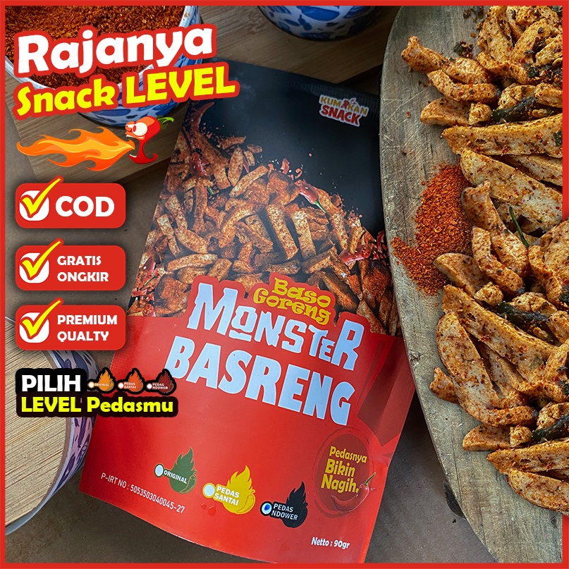 

MONSTER LEVEL - Basreng Keripik Basreng Kerupuk Bakso Goreng Pedas Premium Daun Jeruk Balado BEST SELLER