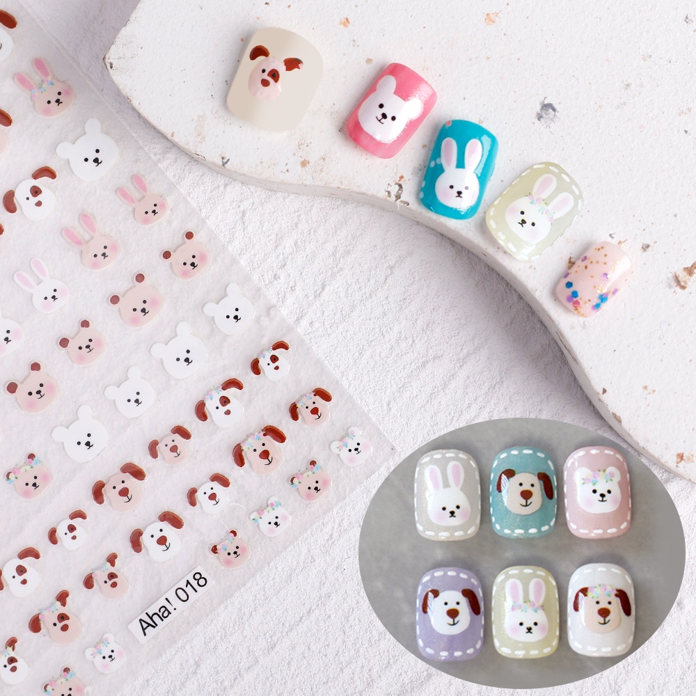 Stiker Kuku Motif Kartun Beruang / Kelinci Tahan Air Untuk Dekorasi Nail Art / Manicure DIY