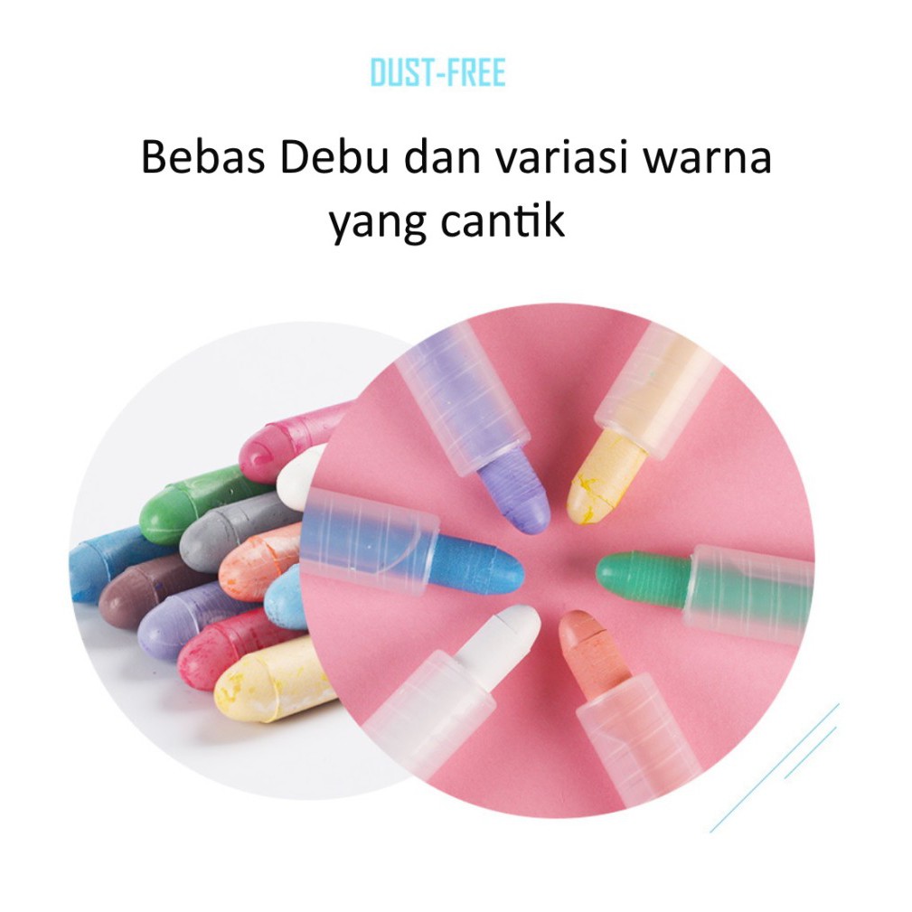 

D3W! 12 Pcs Water Based Chalk / Kapur Papan Tulis Anak Tanpa Debu Warna Warni Putar Blackboard