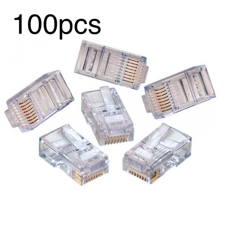 Jack Konektor RJ45 isi 100Pcs - Kepala Kabel UTP LAN RG45 Internet Jaringan Komputer