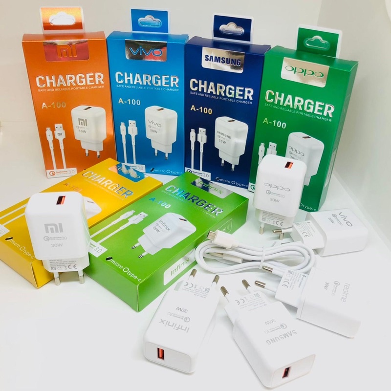 CHARGER MICRO 30W NEW A-100 OPPO VIVO SAMSUNG REALME XIAOMI INFININX ALL TOP BRAND INDONESIA