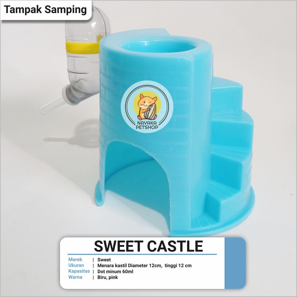 Sweet Castle Dot Botol 60 ml Tempat Tidur Wadah Makan Hewan Hamster Sugar Glider Tupai Bajing