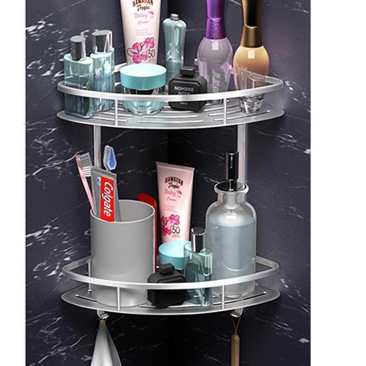 ➹ Inaso Rak Sudut Dinding Toilet Aluminium 2 Susun Rak Kamar Mandi Serbaguna HRD104 ➲