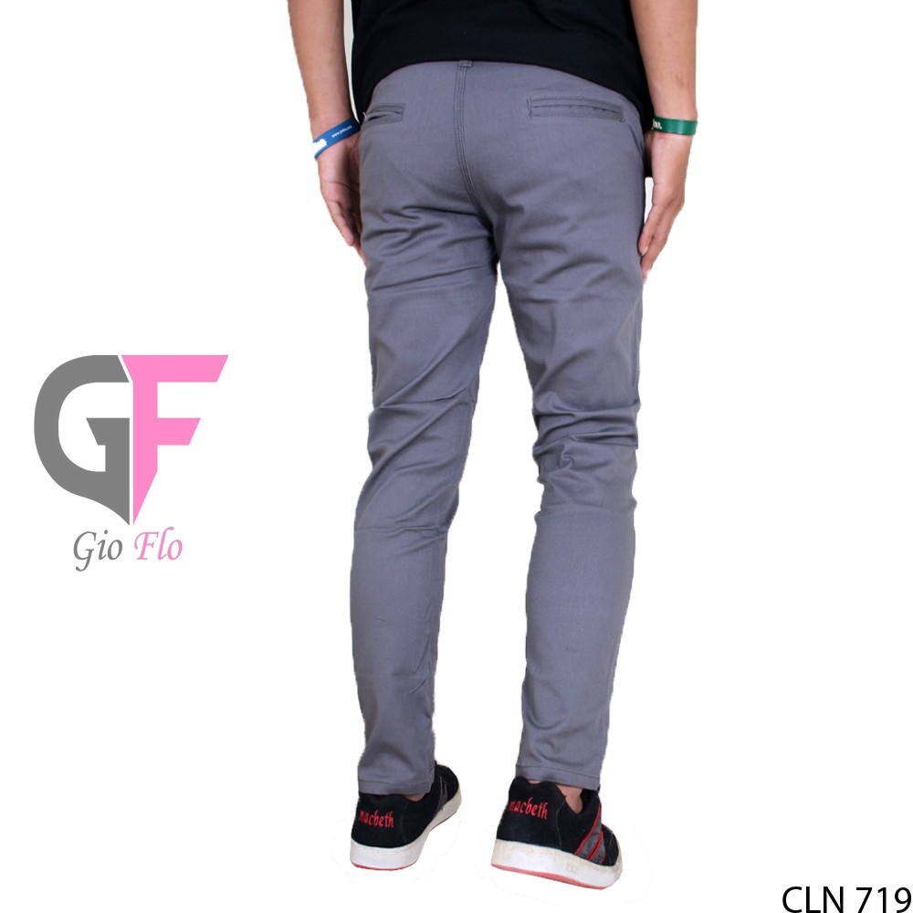 GIOFLO Bawahan Pria Celana Chinos Panjang Keren Casual Abu / CLN 719