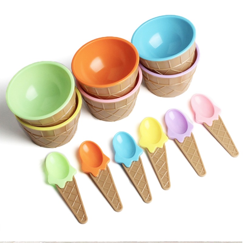 Mangkok Es Krim 2in1 Ice cream Bowl Snack Cup Mangkuk Cemilan Anak Set Mangkok Masker Sendok Unik Sendok Anak Penambah Nafsu Makan Piring Lucu Jelly Puding Buah