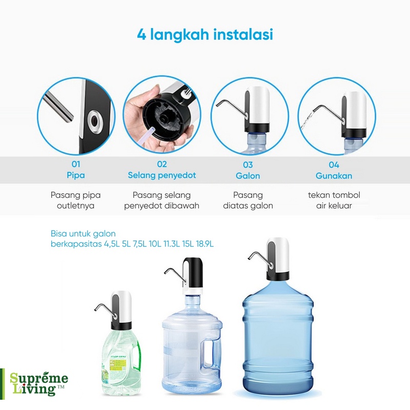 Pompa Galon Elektrik USB Rechargeable Dispenser Air Minum Otomatis Kapasitas Baterai Besar 1200 mA