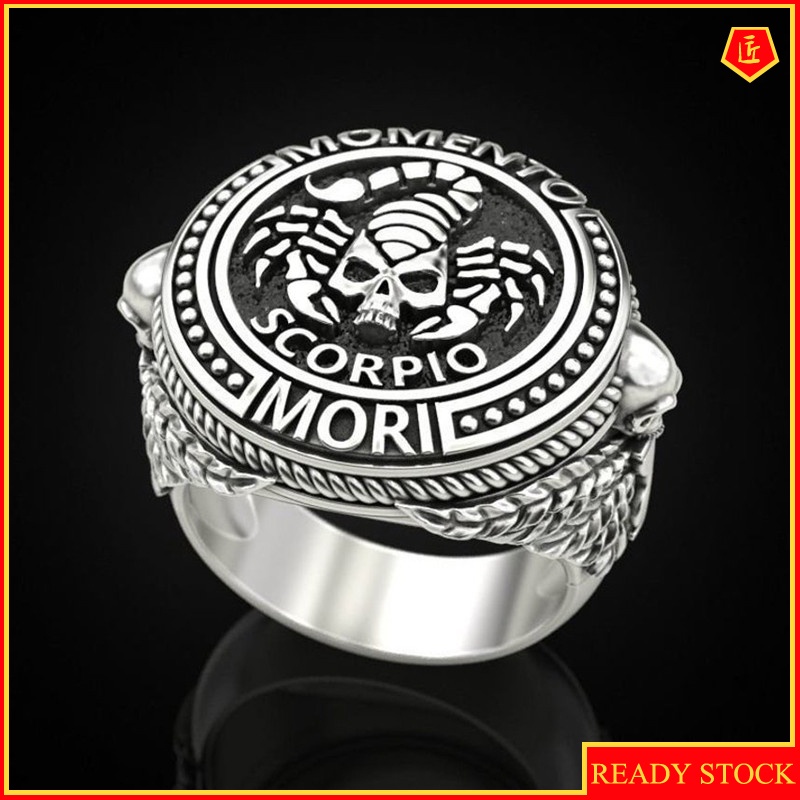 [Ready Stock]Punk Vintage 925 Silver Scorpio Skull Ring