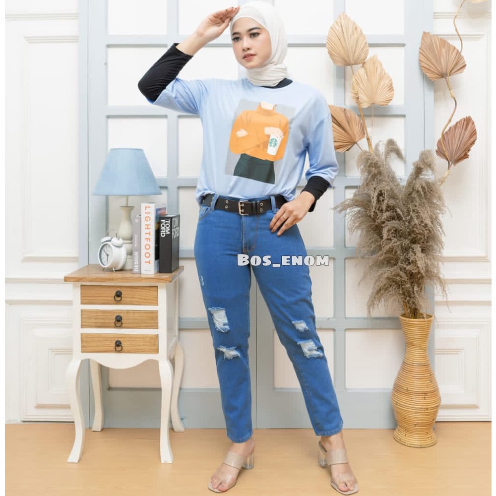 Free Ongkir Celana jeans wanita sobek medium blue lapis ala korea viral tiktok robek kekinian tiktok shop 2022 kekinian hijab sobek tidak terlihat ada lapisan furing murah celana jins high waist love imort celana jeans wanita ootd trend jens boyfriend