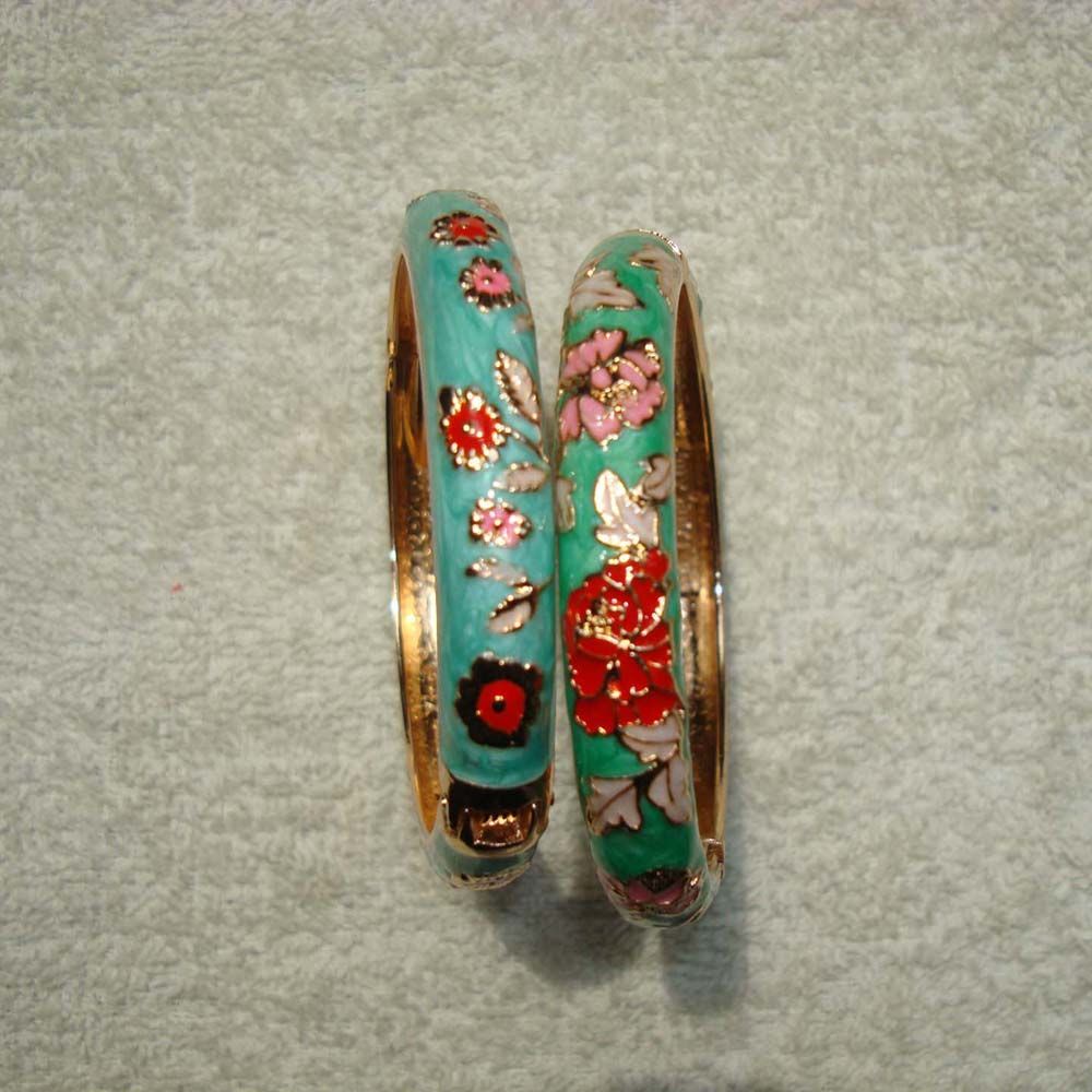 Gelang Bangles Cloisonne Desain Bunga Gaya Vintage Tradisional China Etnik