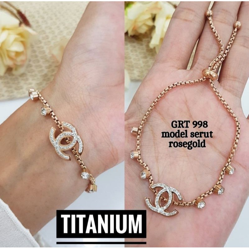 Gelang Serut Titanium Ch Mata Zircon import Premium