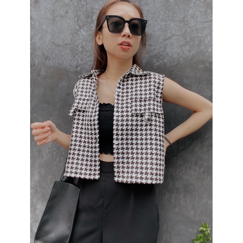 houndstooth top with pockets