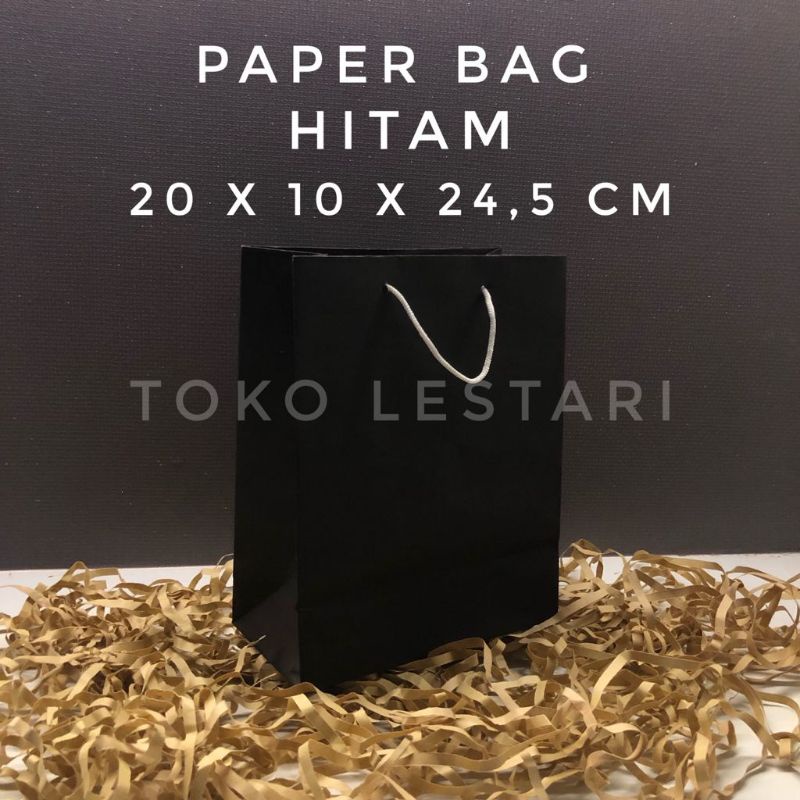 Paper Bag Hitam Polos / Tas kertas belanja / shoping / Kantong Souvenir dan Kue 20x10x24.5 cm