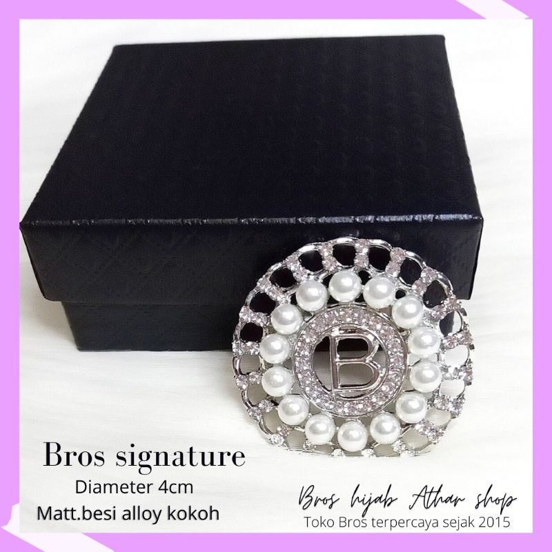 Bros B/bross signature branded /brooch button/Bros hijab buttonscarves Athar shop scarves murah-Button mut baru silv