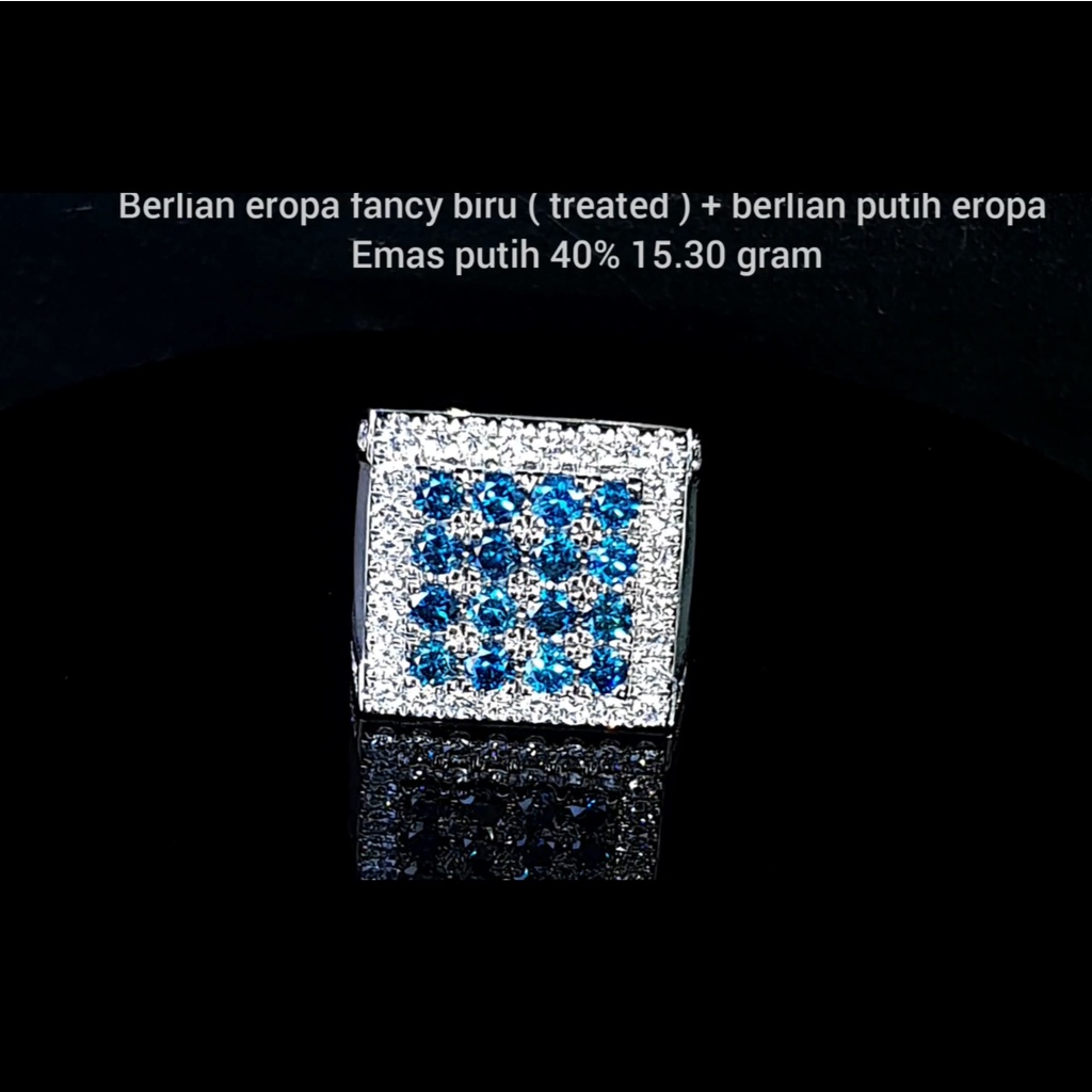 Perhiasan pria berlian eropa fancy blue n white bahan emas putih kode 1087