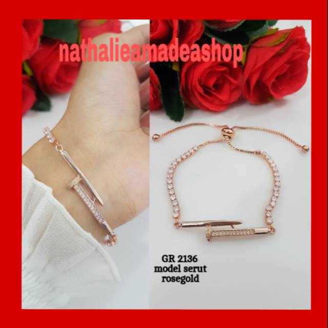 Gelang  Rantai Wanita Titanium Model Paku Serut Gold